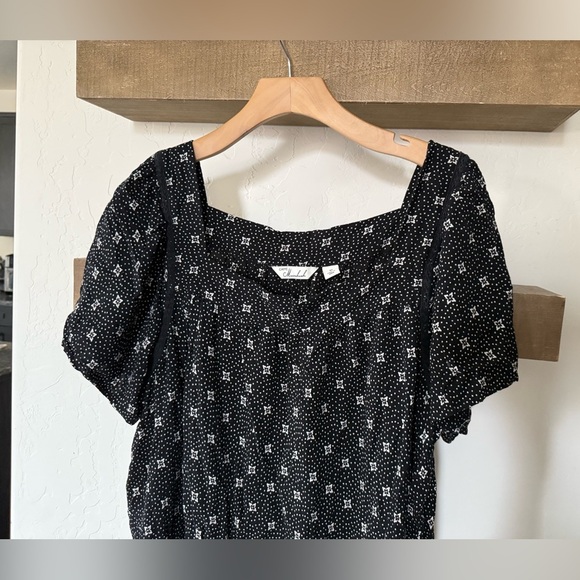 Caffe Marrahesh|Boho black & white floral polka dot short sleeve blouse,flowy••• - Picture 2 of 10